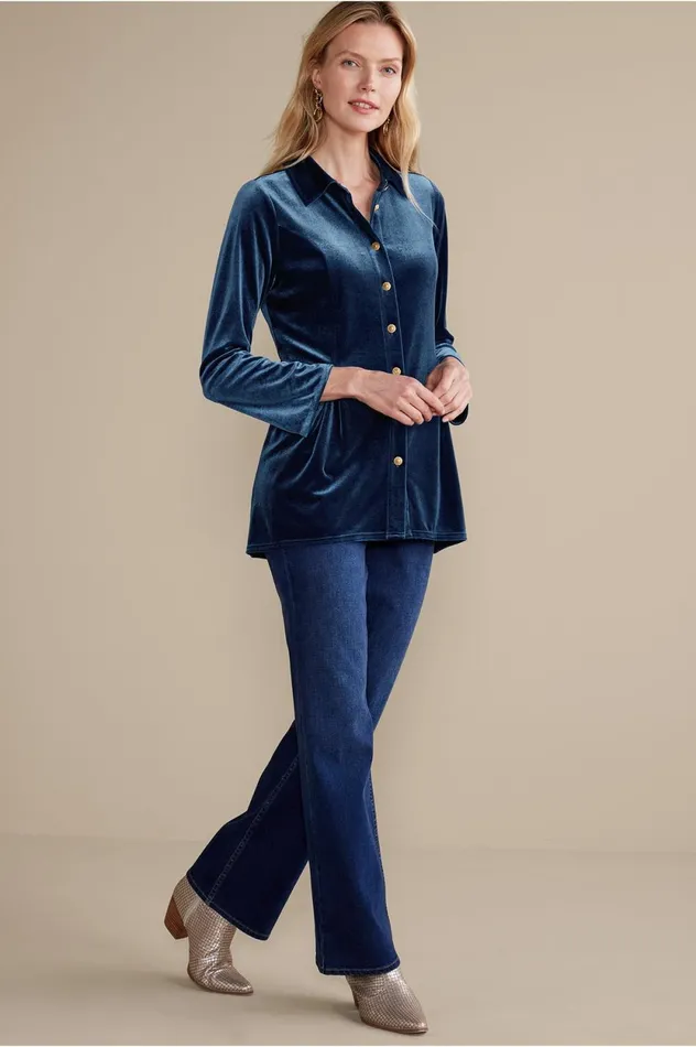 Soft Surroundings Enchanted Velvet Shirt Navy Women Tops Soft Surroundings Enchanted Velvet Shirt Navy Women Tops