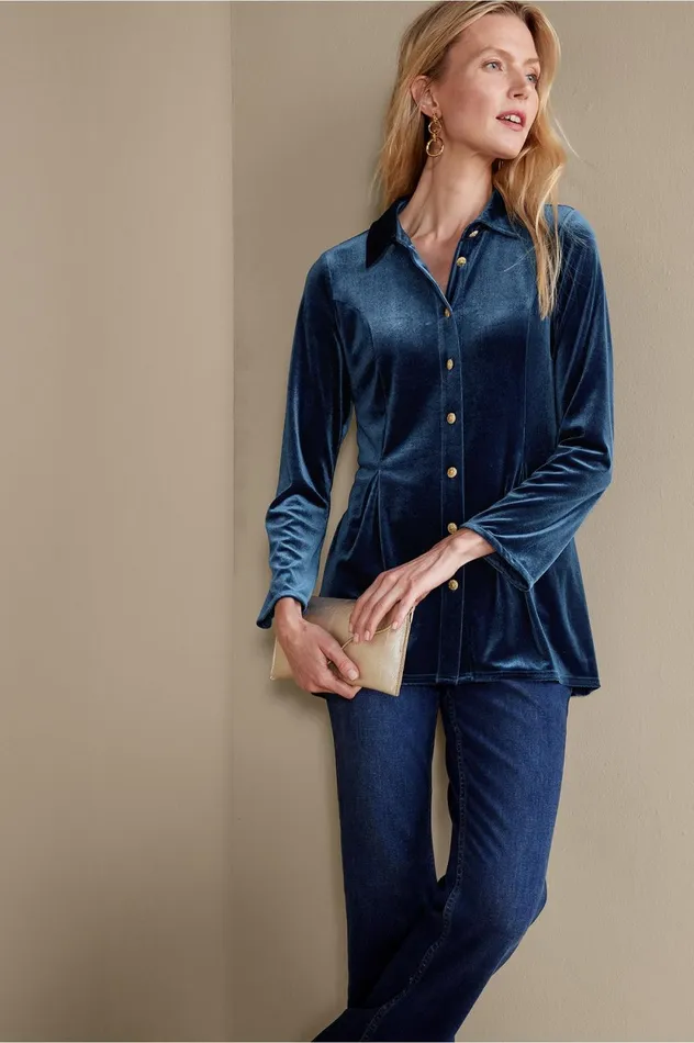 Soft Surroundings Enchanted Velvet Shirt Navy Women Tops Soft Surroundings Enchanted Velvet Shirt Navy Women Tops
