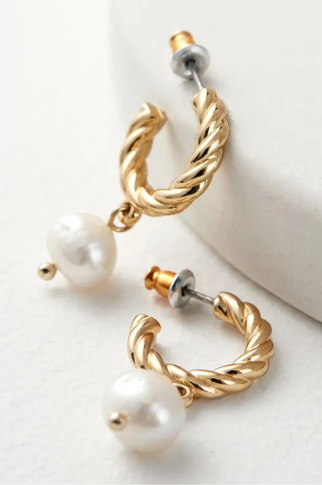 Soft Surroundings Estella Pearl Mini Hoop Earring Silver Women Jewelry