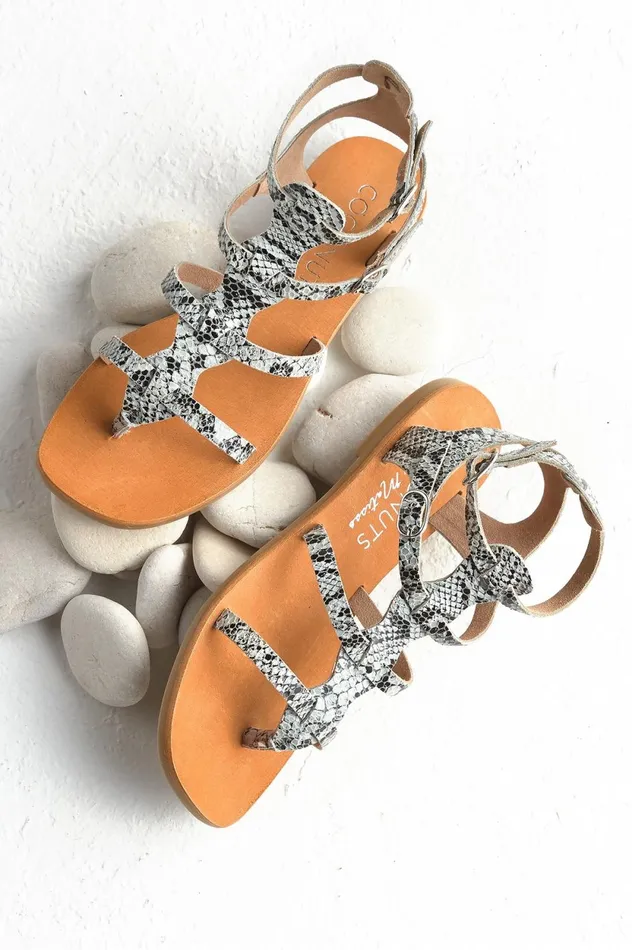 Soft Surroundings Exotic Print Flat Sandal Blackwhite Snake Women Shoes