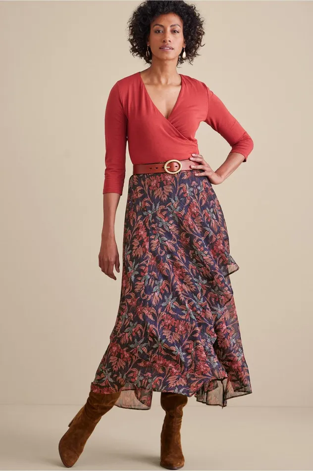 Soft Surroundings Flora Skirt Multi Floral Women Skirts