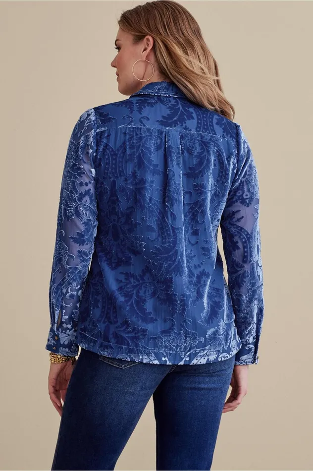 Soft Surroundings Floreat Velvet Shirt Sapphire Women Tops Soft Surroundings Floreat Velvet Shirt Sapphire Women Tops