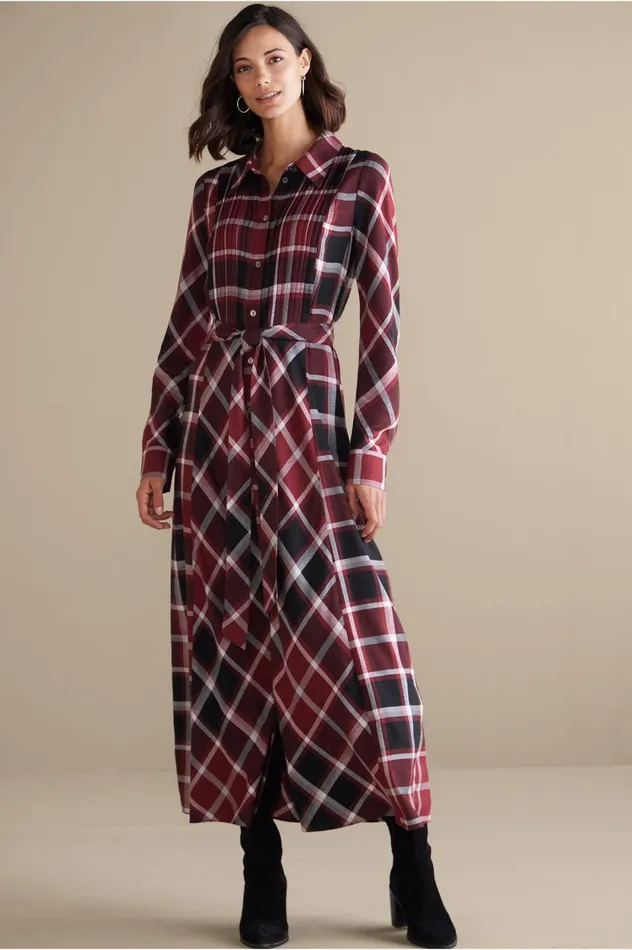 Soft Surroundings Gayle Tartan Dress Cabernet Women Dresses