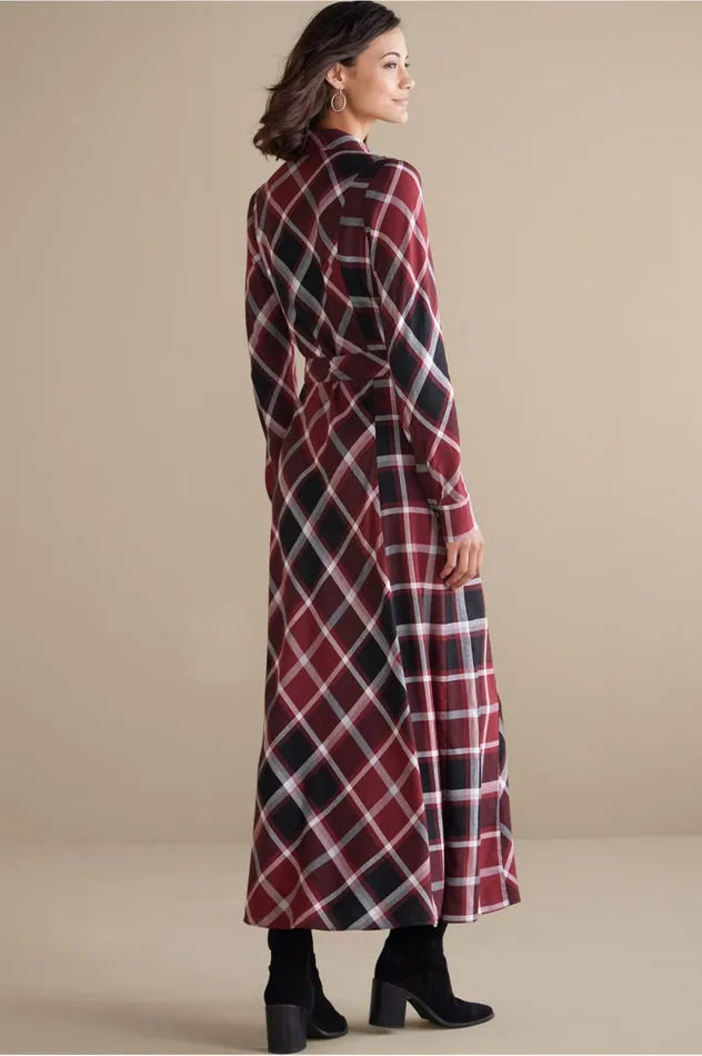 Soft Surroundings Gayle Tartan Dress Cabernet Women Dresses Soft Surroundings Gayle Tartan Dress Cabernet Women Dresses