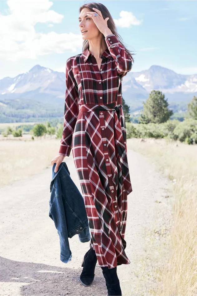 Soft Surroundings Gayle Tartan Dress Cabernet Women Dresses Soft Surroundings Gayle Tartan Dress Cabernet Women Dresses