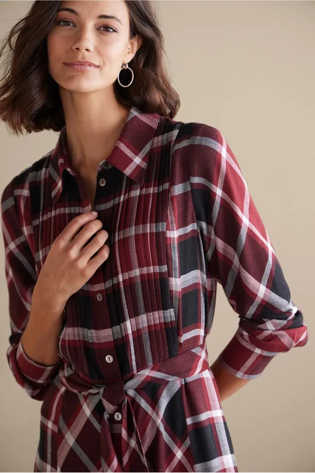 Soft Surroundings Gayle Tartan Dress Cabernet Women Dresses Soft Surroundings Gayle Tartan Dress Cabernet Women Dresses
