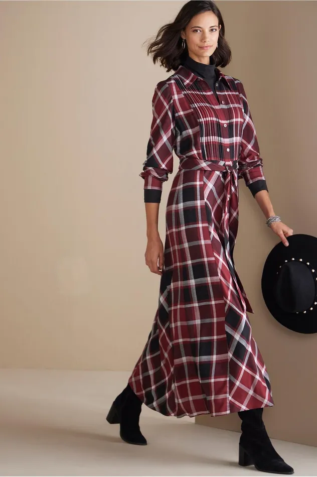 Soft Surroundings Gayle Tartan Dress Cabernet Women Dresses Soft Surroundings Gayle Tartan Dress Cabernet Women Dresses