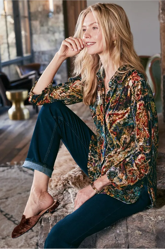 Soft Surroundings Icon Silk Velvet Poets Shirt Natural Animal Women Tops Soft Surroundings Icon Silk Velvet Poets Shirt Natural Animal Women Tops