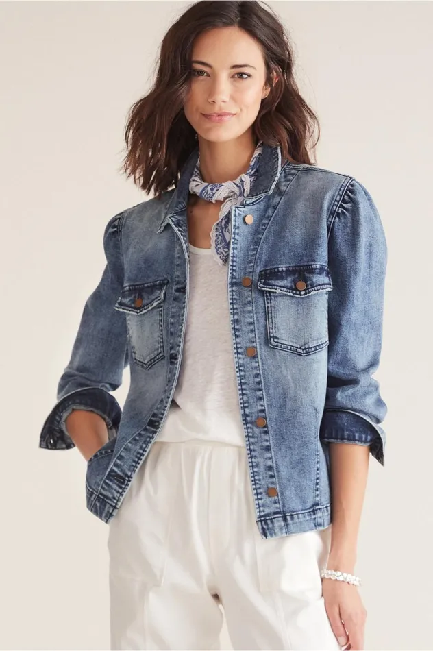 Soft Surroundings Joanie Jean Jacket Washed Blue Women Jackets and Coats