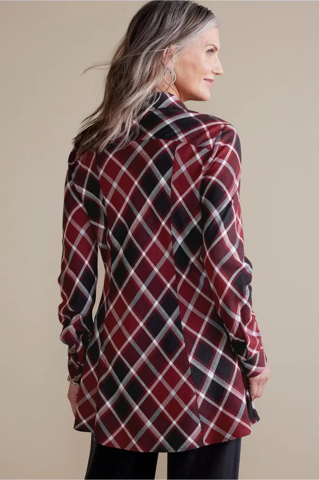 Soft Surroundings Joelle Plaid Tunic Cabernet Plaid Women Tops Soft Surroundings Joelle Plaid Tunic Cabernet Plaid Women Tops