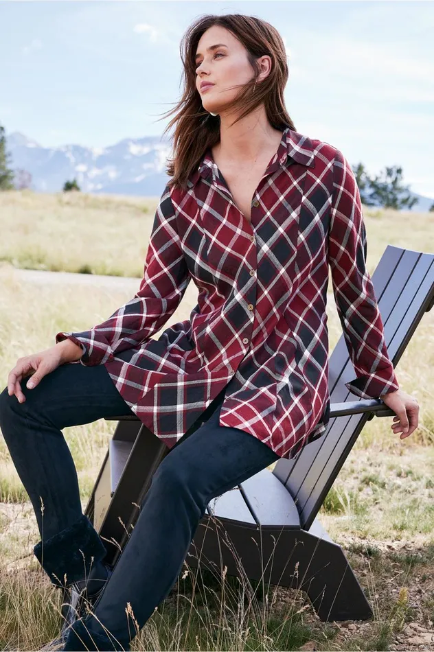 Soft Surroundings Joelle Plaid Tunic Cabernet Plaid Women Tops Soft Surroundings Joelle Plaid Tunic Cabernet Plaid Women Tops