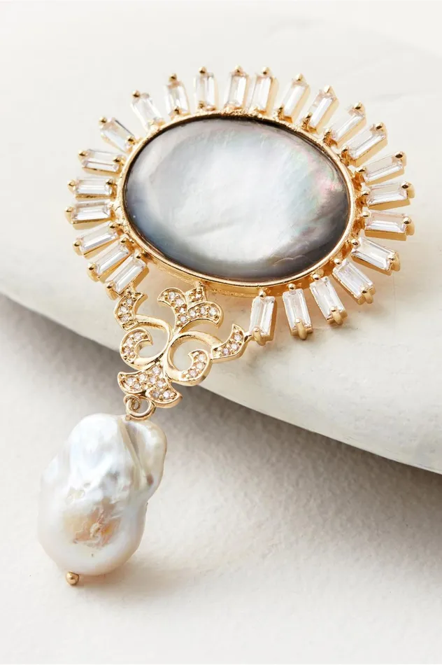 Soft Surroundings Juliet Pearl Drop Brooch Smoky Multi Women Jewelry