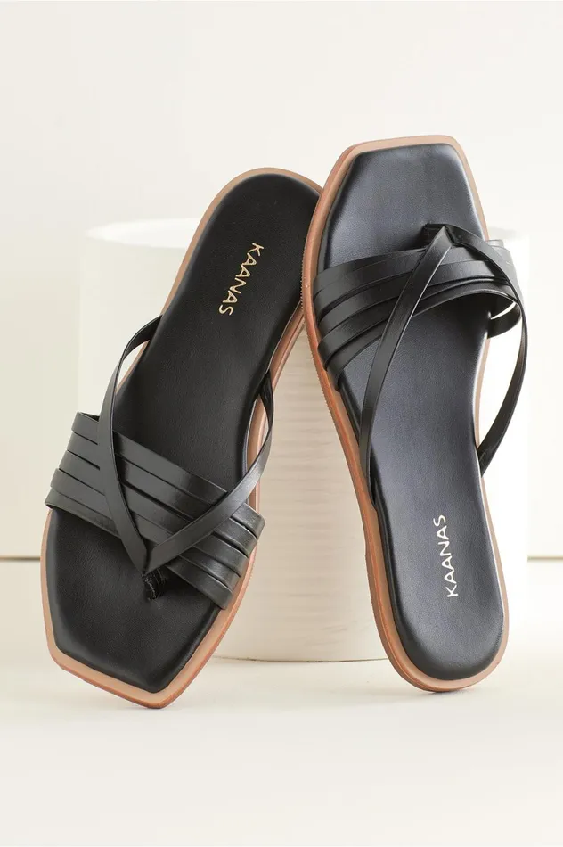 Soft Surroundings Kaanas Makian MultiStrap Slide Black Women Shoes