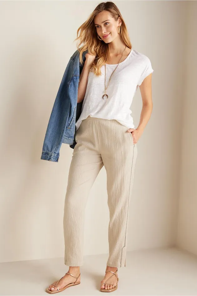 Soft Surroundings Lale Gauze PullOn Pants Stone Women Jeans