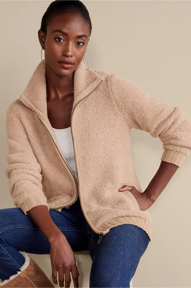 Soft Surroundings Lyla Teddy Cardigan Sesame Women Sweaters and Cardigans