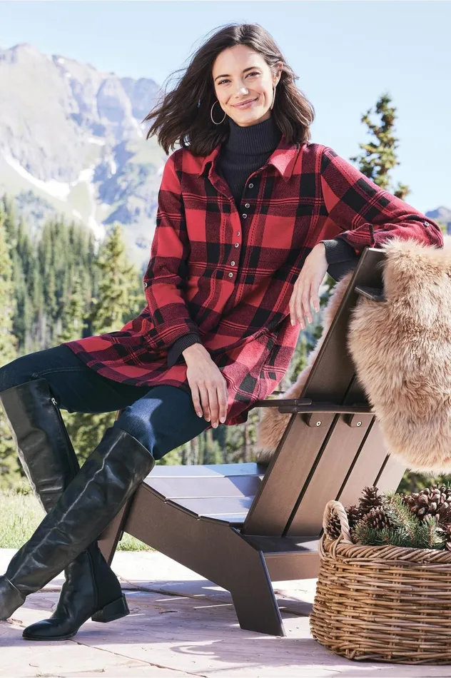 Soft Surroundings Mad About Plaid Tunic Red Plaid Women Tops