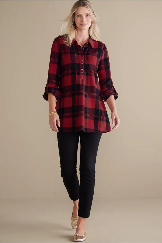 Soft Surroundings Mad About Plaid Tunic Red Plaid Women Tops Soft Surroundings Mad About Plaid Tunic Red Plaid Women Tops