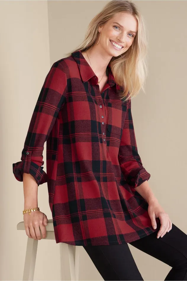 Soft Surroundings Mad About Plaid Tunic Red Plaid Women Tops Soft Surroundings Mad About Plaid Tunic Red Plaid Women Tops