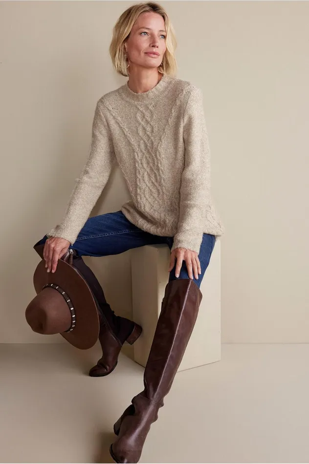 Soft Surroundings Marianna Cable Sweater Heather Taupe Women Sweaters and Cardigans Soft Surroundings Marianna Cable Sweater Heather Taupe Women Sweaters and Cardigans