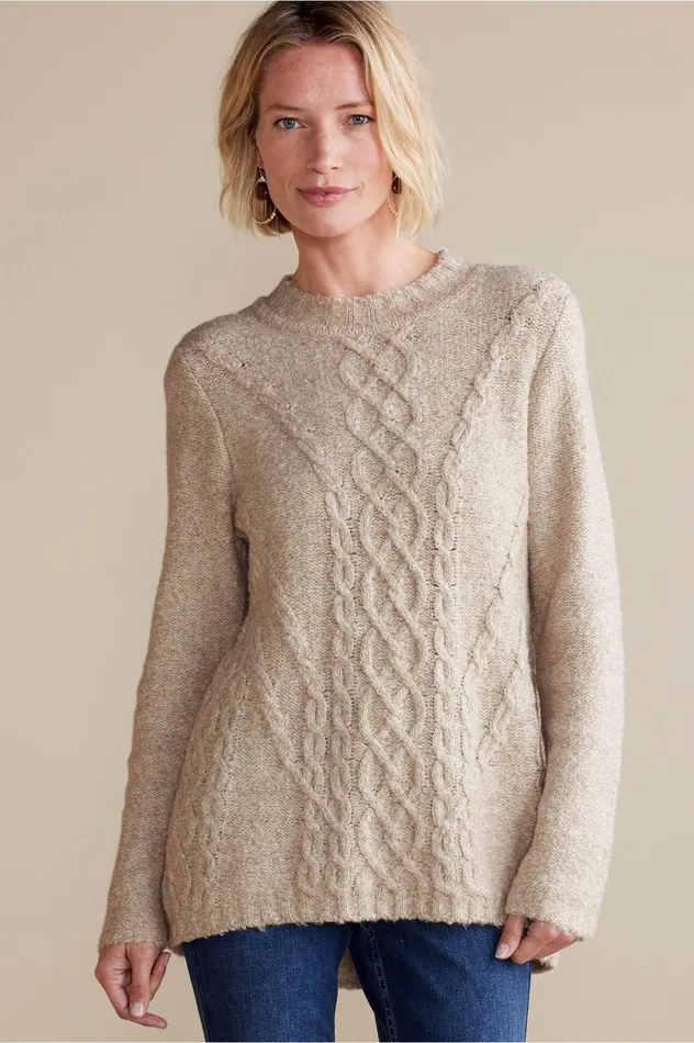 Soft Surroundings Marianna Cable Sweater Heather Taupe Women Sweaters and Cardigans Soft Surroundings Marianna Cable Sweater Heather Taupe Women Sweaters and Cardigans