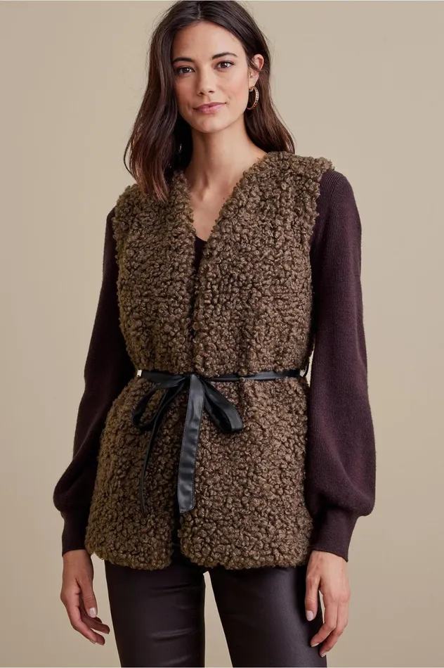 Soft Surroundings Maribo Shearling Vest Brown Shearling Women Toppers