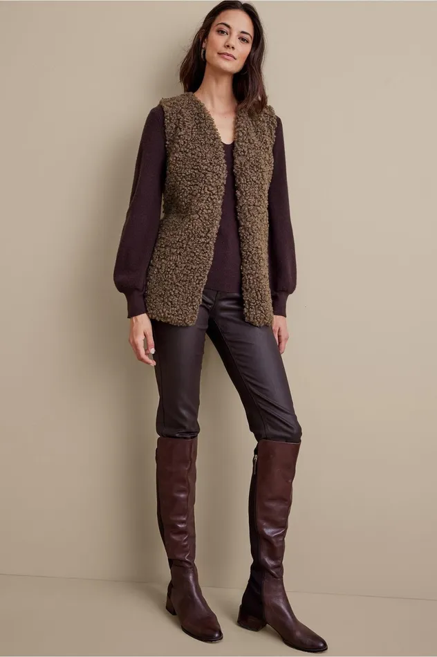 Soft Surroundings Maribo Shearling Vest Brown Shearling Women Toppers Soft Surroundings Maribo Shearling Vest Brown Shearling Women Toppers