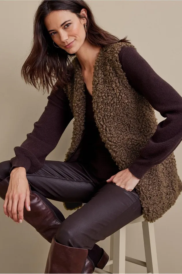 Soft Surroundings Maribo Shearling Vest Brown Shearling Women Toppers Soft Surroundings Maribo Shearling Vest Brown Shearling Women Toppers