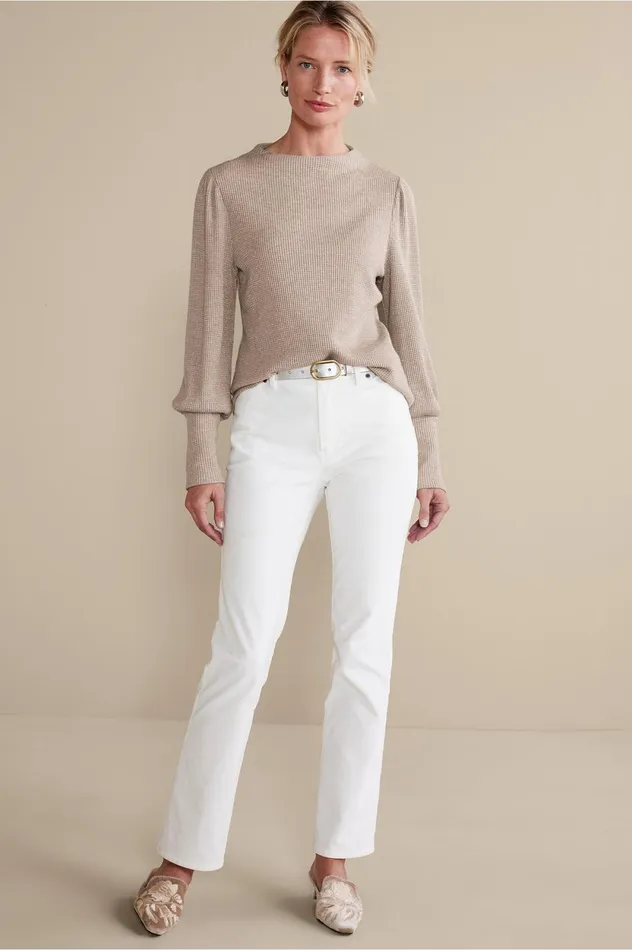 Soft Surroundings Melina Waffle Pullover Heather Driftwood Women Tops Soft Surroundings Melina Waffle Pullover Heather Driftwood Women Tops