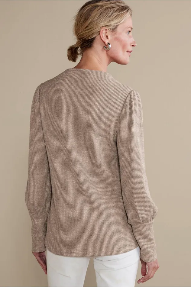Soft Surroundings Melina Waffle Pullover Heather Driftwood Women Tops Soft Surroundings Melina Waffle Pullover Heather Driftwood Women Tops