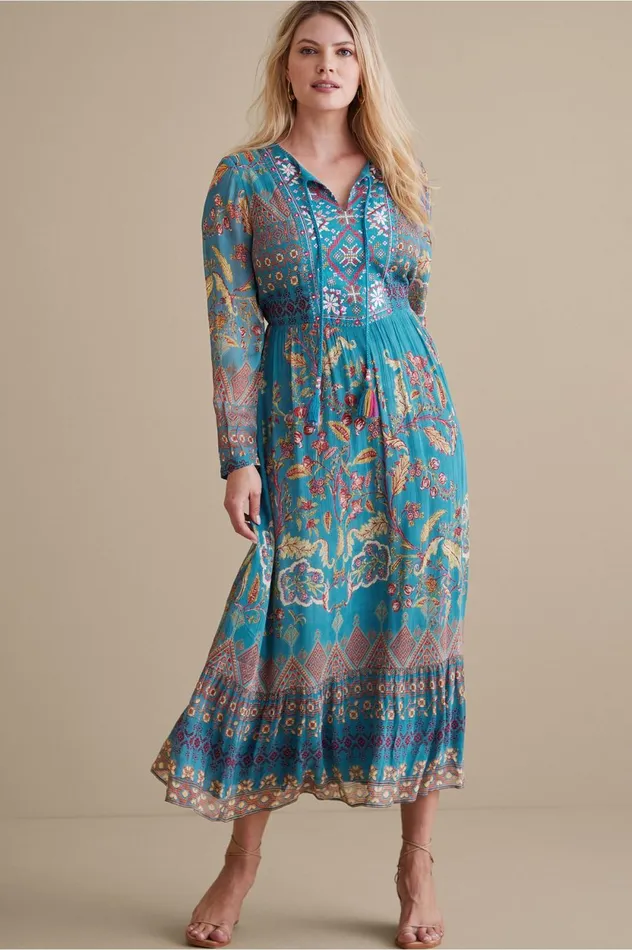 Soft Surroundings Mirapani Dress Ayaletta Blue Women Dresses