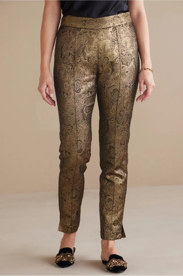 Soft Surroundings Nevina Jacquard Trouser Gold Floral Women Pants Soft Surroundings Nevina Jacquard Trouser Gold Floral Women Pants