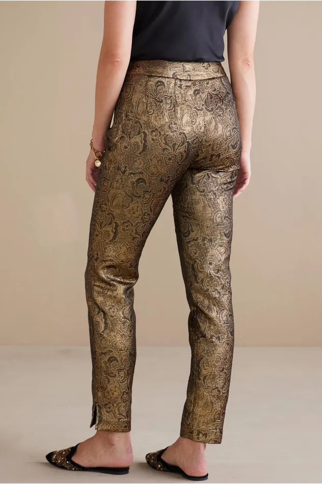 Soft Surroundings Nevina Jacquard Trouser Gold Floral Women Pants Soft Surroundings Nevina Jacquard Trouser Gold Floral Women Pants