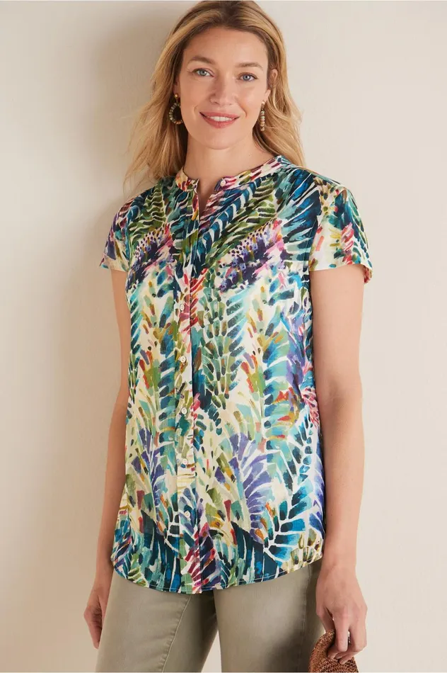 Soft Surroundings Petites Anthea Shirt Tropical Multi Women Tops