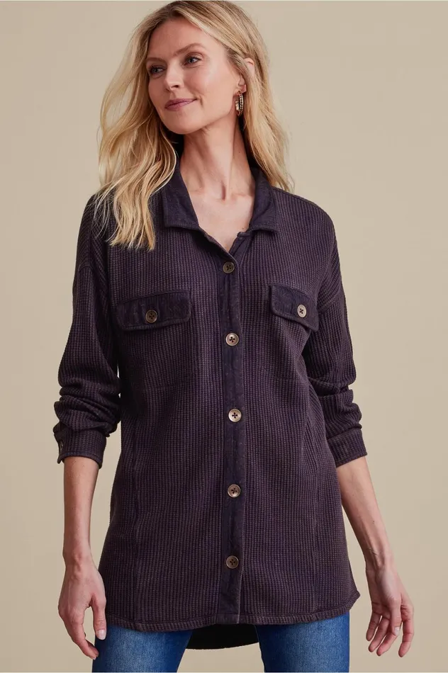 Soft Surroundings Petites Audra Waffle Tunic Nightshadow Blue Women Tops