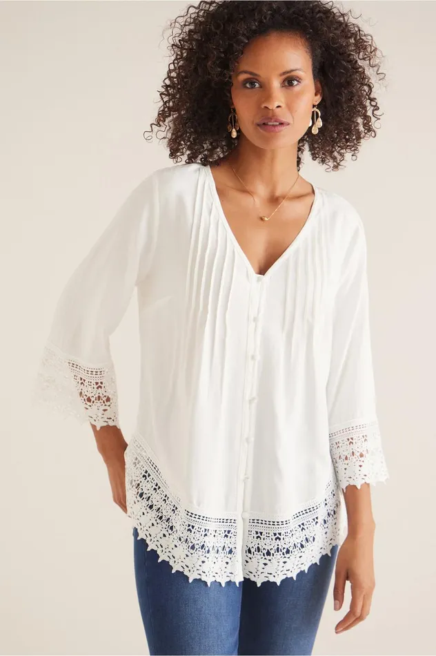 Soft Surroundings Petites Dantela Shirt White Women Tops