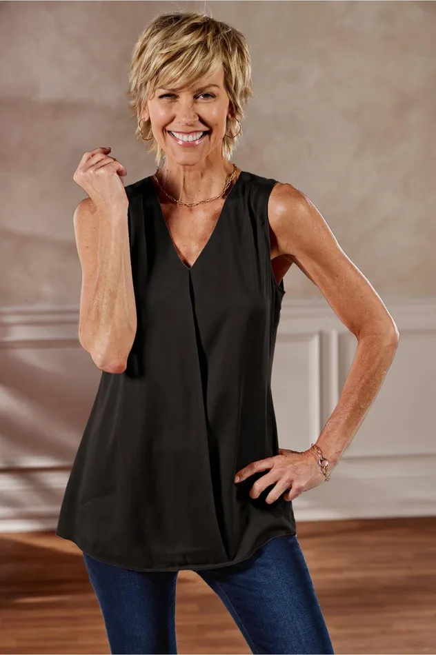 Soft Surroundings Petites Hideaway Tank Black Women Tops