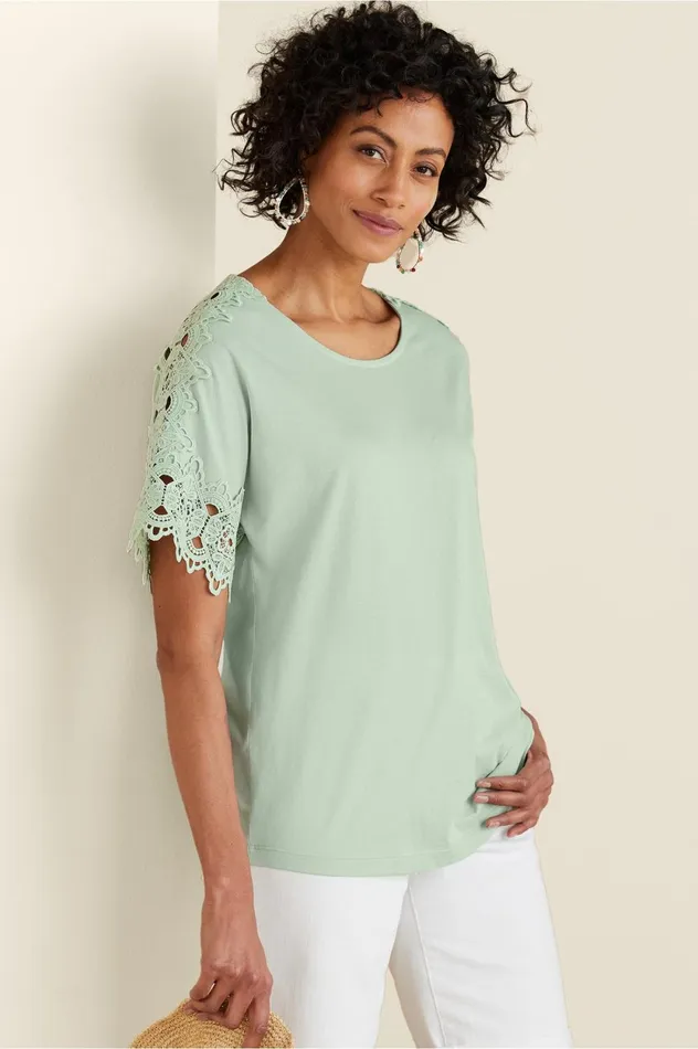 Soft Surroundings Petites Sabrina Top Aqua Foam Women Tops