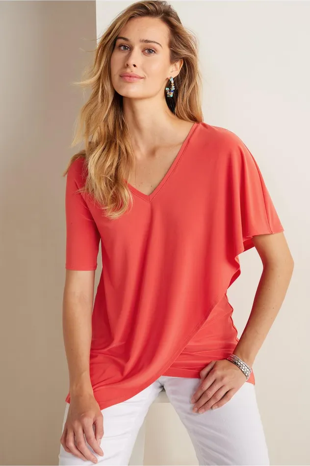 Soft Surroundings Petites Short Sleeve Madeline Tunic Poppy Red Women Tops
