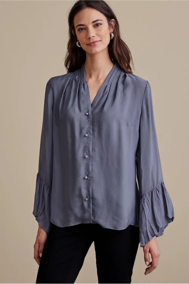 Soft Surroundings Petites Valerie Shirt Nightshadow Blue Women Tops