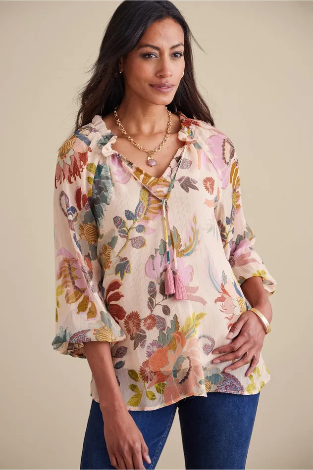 Soft Surroundings Petites Velina Top Multi Floral Women Tops