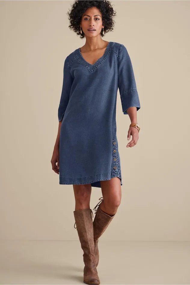 Soft Surroundings Positano Getaway Dress Denim Blue Women Dresses
