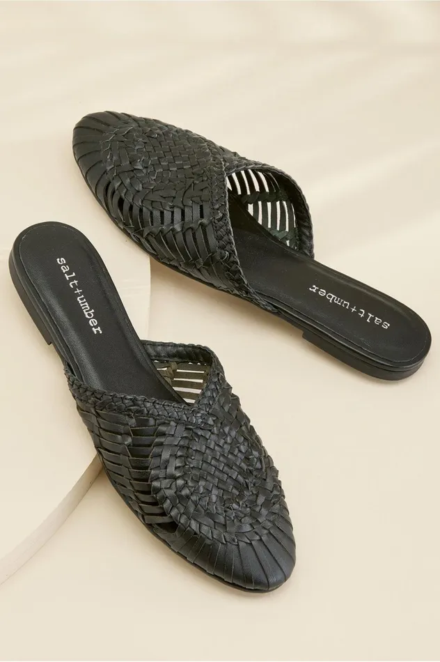 Soft Surroundings Salt Umber Ari Woven Slide Black Women Shoes