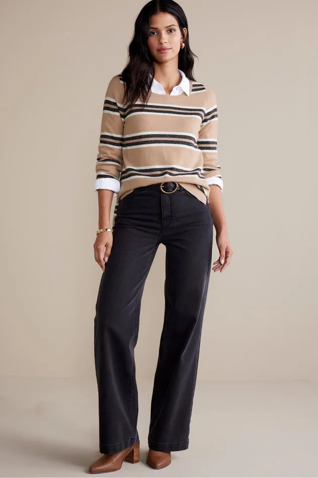Soft Surroundings Shayna Cashmere Sweater Camel Stripe Women Sweaters and Cardigans Soft Surroundings Shayna Cashmere Sweater Camel Stripe Women Sweaters and Cardigans