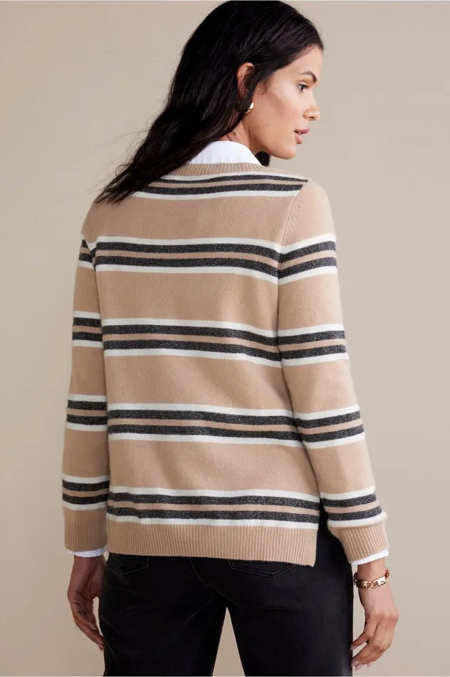 Soft Surroundings Shayna Cashmere Sweater Camel Stripe Women Sweaters and Cardigans Soft Surroundings Shayna Cashmere Sweater Camel Stripe Women Sweaters and Cardigans
