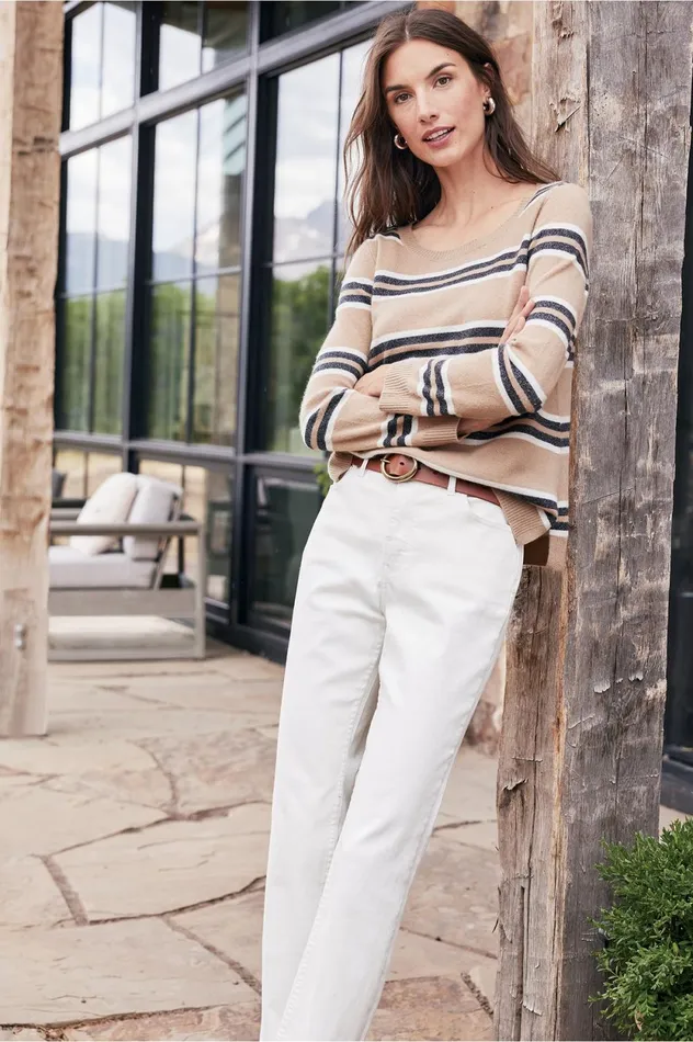Soft Surroundings Shayna Cashmere Sweater Camel Stripe Women Sweaters and Cardigans Soft Surroundings Shayna Cashmere Sweater Camel Stripe Women Sweaters and Cardigans