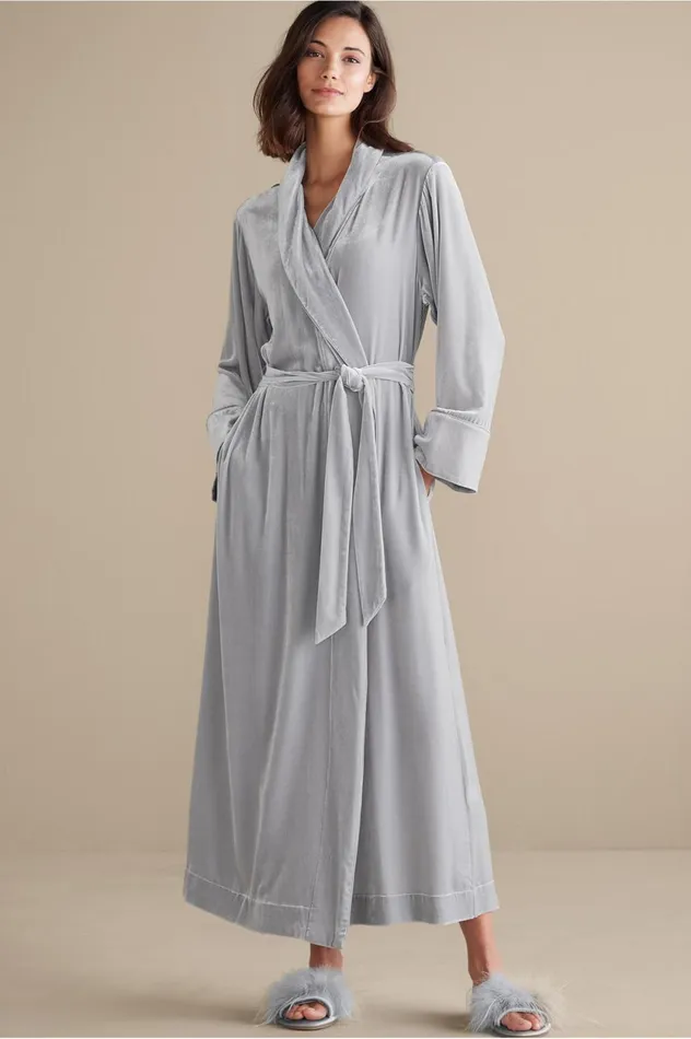 Soft Surroundings Silk Velvet Robe Platinum Grey Women Sleepwear and Lounge
