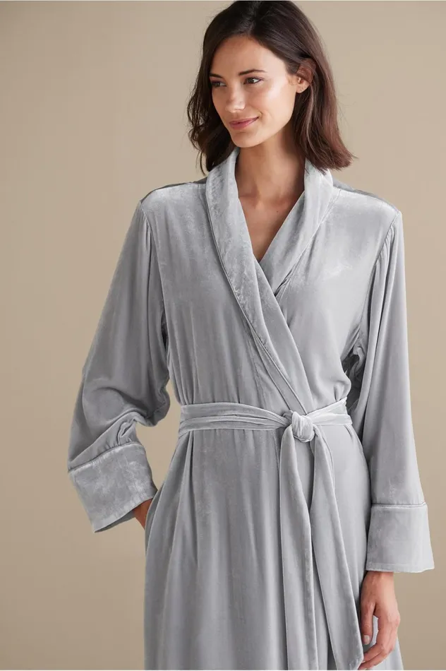 Soft Surroundings Silk Velvet Robe Platinum Grey Women Sleepwear and Lounge Soft Surroundings Silk Velvet Robe Platinum Grey Women Sleepwear and Lounge