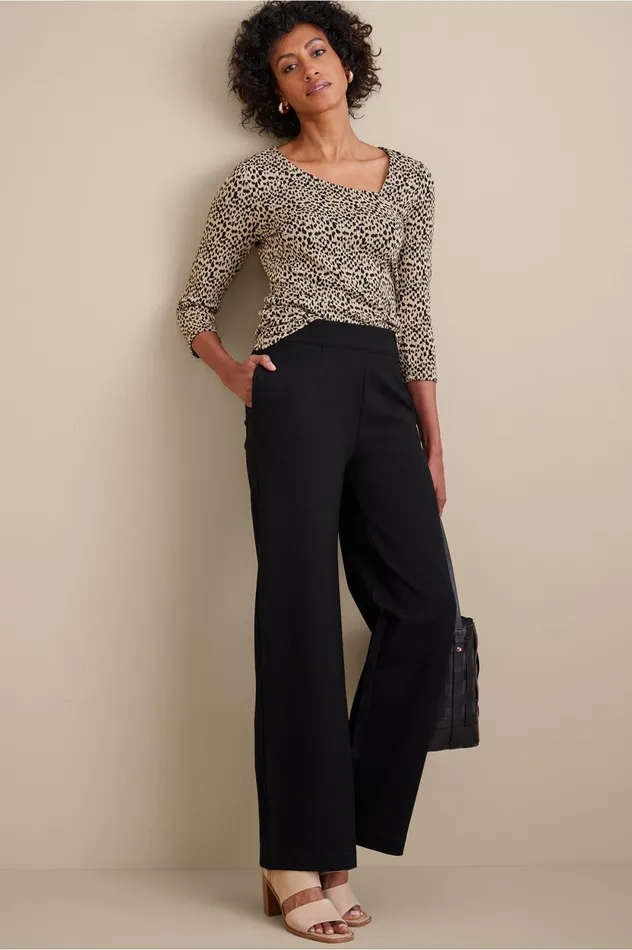 Soft Surroundings Soft Essential Ponte Wide Leg Pants Black Women Pants
