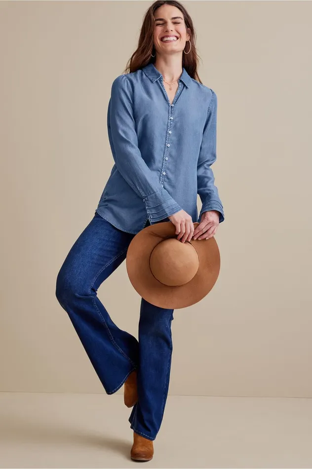 Soft Surroundings Sonnet Tencel Shirt Chambray Women Tops Soft Surroundings Sonnet Tencel Shirt Chambray Women Tops