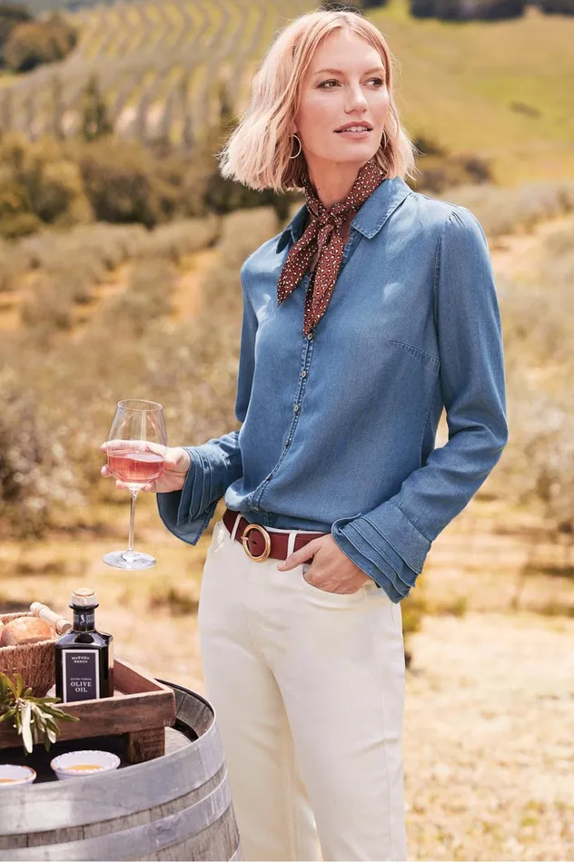 Soft Surroundings Sonnet Tencel Shirt Chambray Women Tops Soft Surroundings Sonnet Tencel Shirt Chambray Women Tops